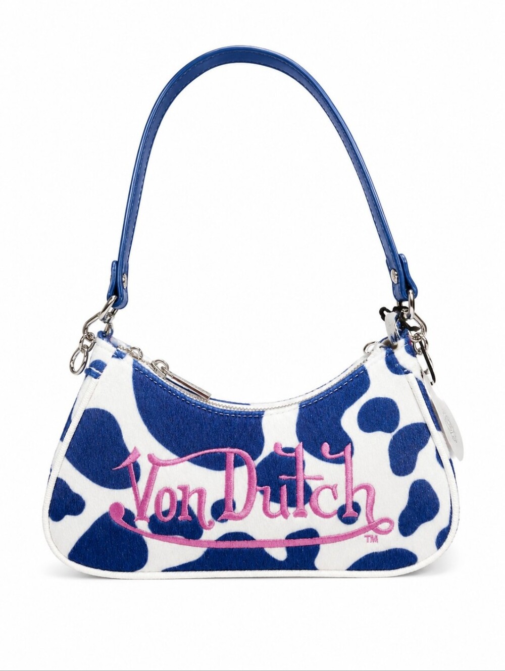 🆕️Von Dutch Blue Cow Print Shoulder Bag Charm Y2K Baguette Purse NWT